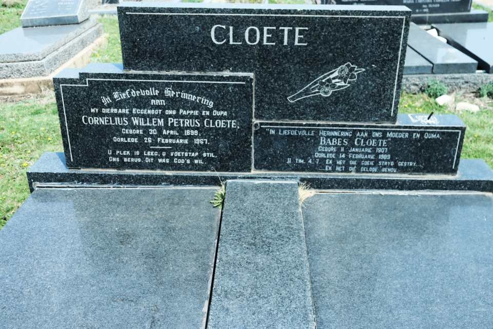 CLOETE Cornelius Willem Petrus 1899-1967 &amp; Babes 1907-1989