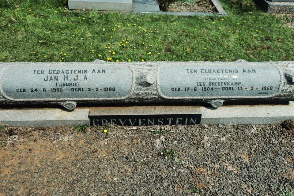 GREVENSTEIN Jan H.J.A. 1903-1968 &amp; Hester M. BREDENKAMP 1904-1988