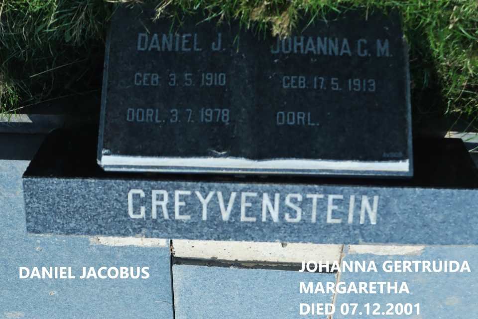 GREYVENSTEIN Daniel Jacobus 1910-1978 &amp; Johanna Gertruida Margaretha 1913-2001