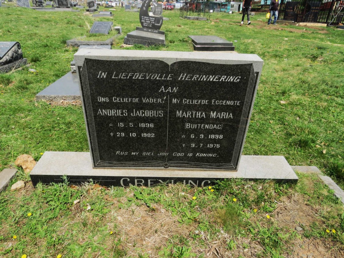 GREYLING Andries Jacobus 1896-1982 &amp; Martha Maria BUITENDAG 1898-1975