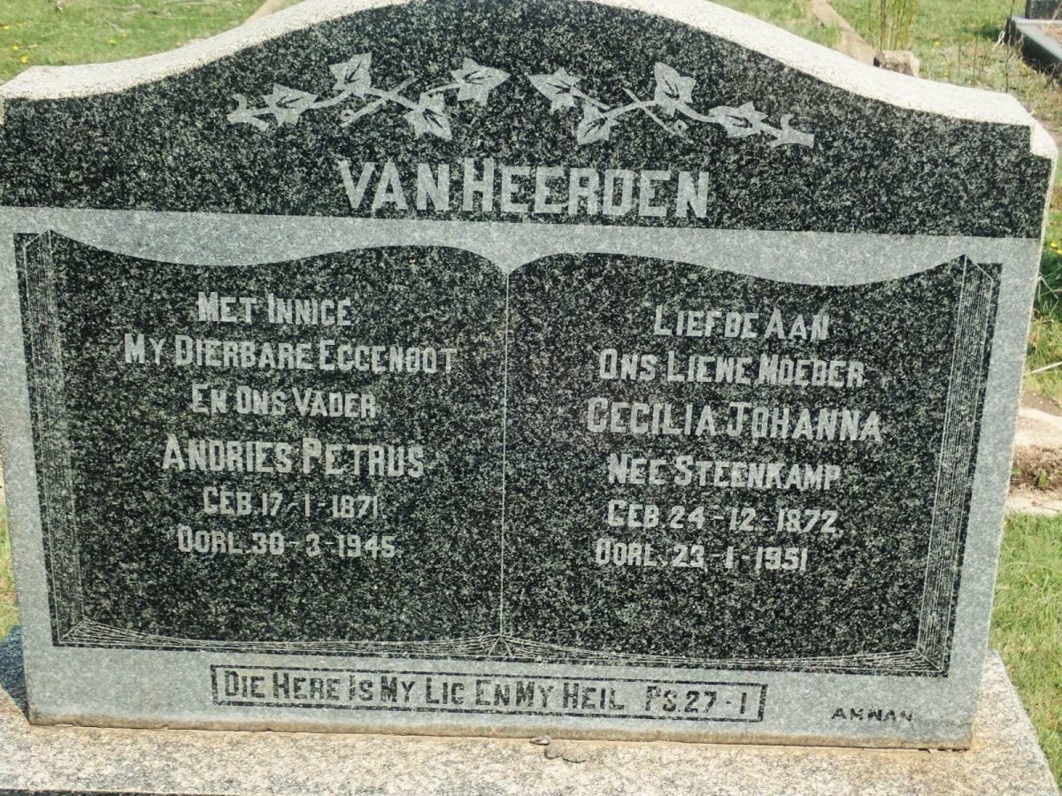HEERDEN Andries Petrus, van 1871-1945 &amp; Cecilia Johanna STEENKAMP 1872-1951