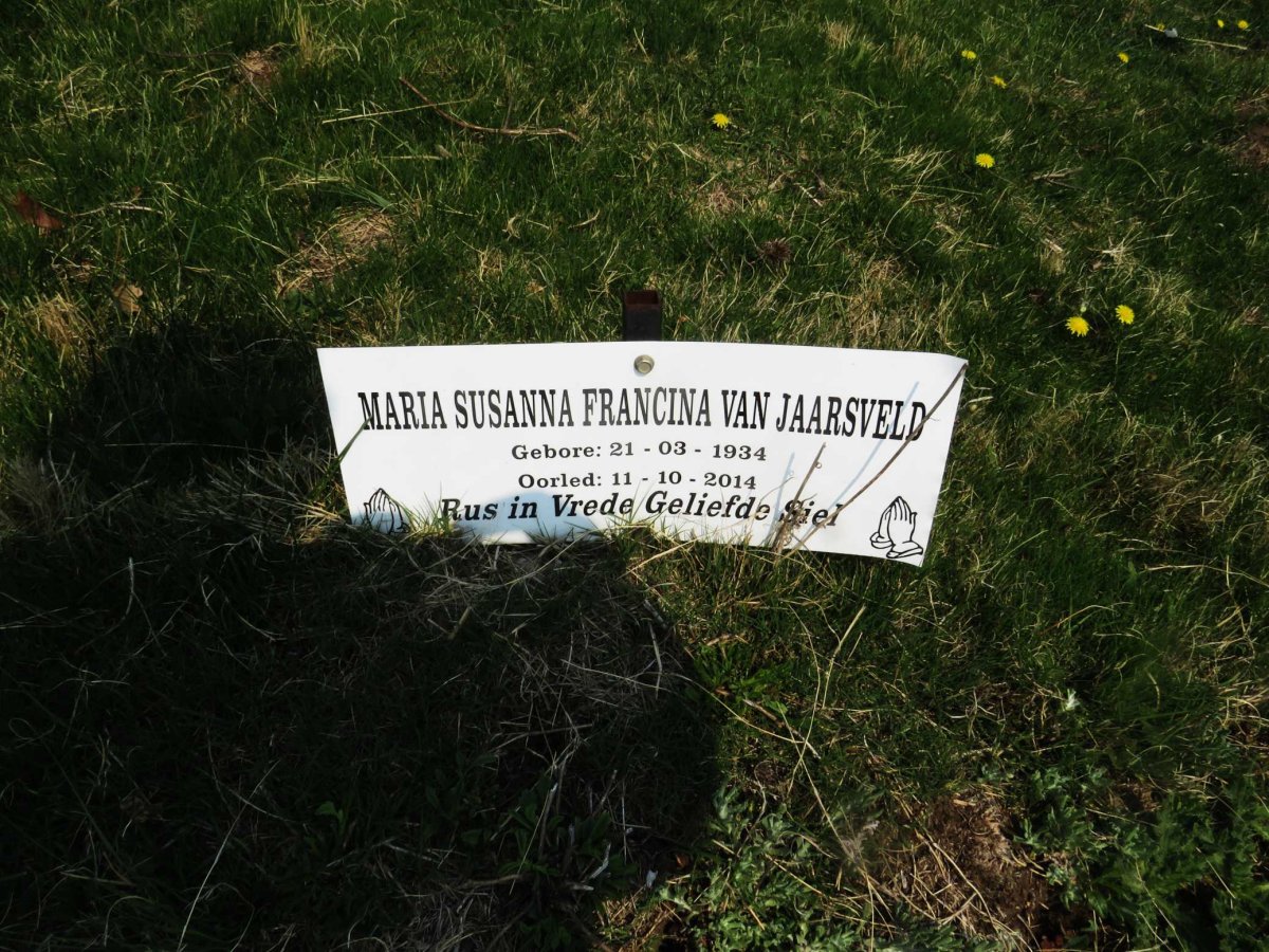 JAARSVELD Maria Susanna Francina, van 1934-2014