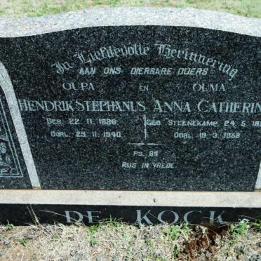 KOCK Hendrik Stephanus, de 1886-1940 &amp; Anna Catherina STEENEKAMP 1891-1958