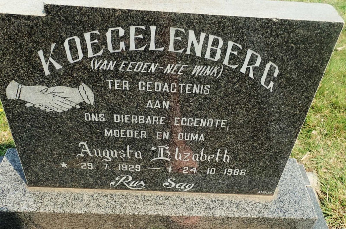 KOEGELENBERG Augusta Elizabeth voorheen VAN EEDEN nee WINK 1929-1986