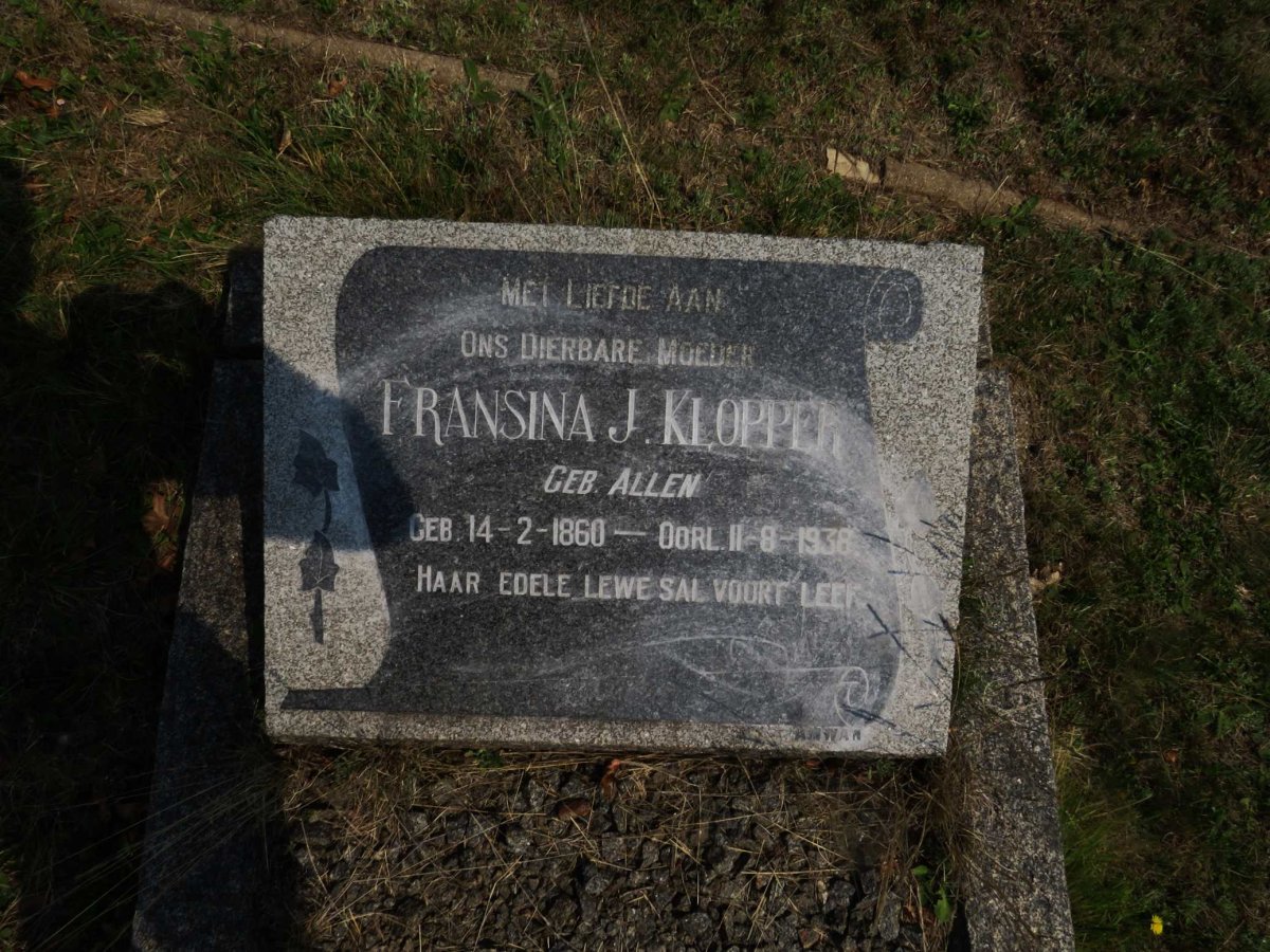 KLOPPER Fransina J. nee ALLEN 1860-1938
