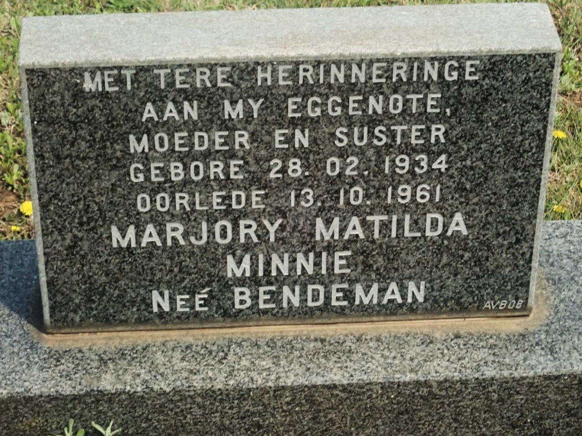 MINNIE Marjory Matilda nee BENDEMAN 1934-1961