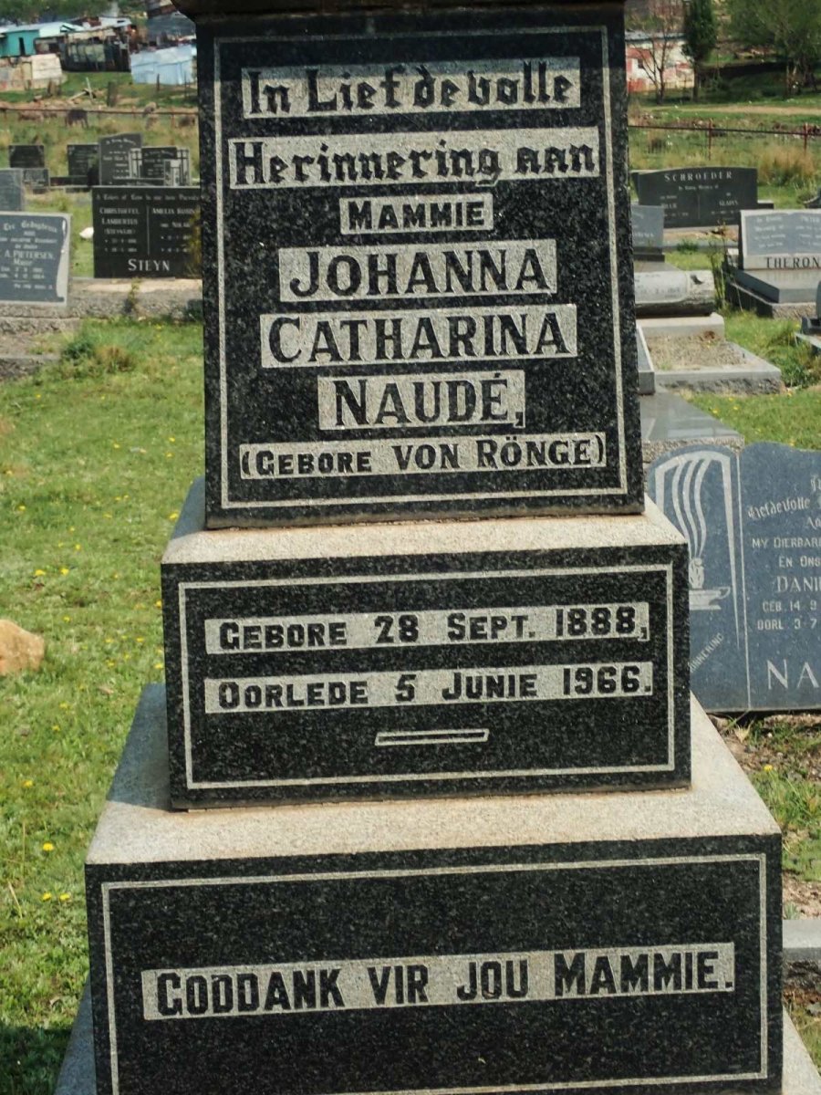 NAUDE Johanna Catharina nee VON RONGE 1888-1966