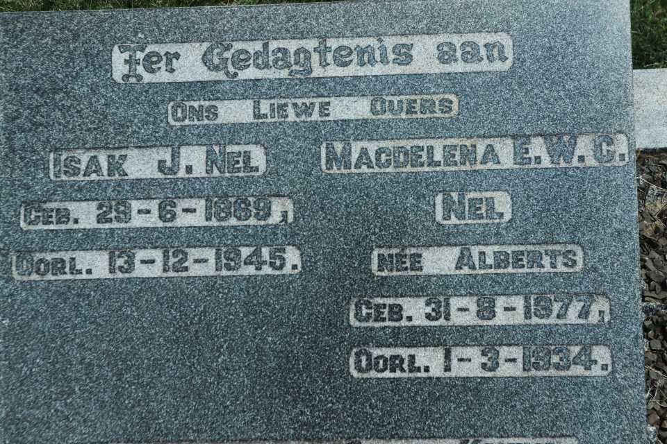 NEL Isak J. 1869-1945 &amp; Magdelena E.W.G. ALBERTS 1877-1934