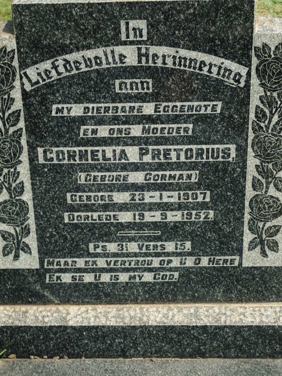 PRETORIUS Cornelia nee GORMAN 1907-1952