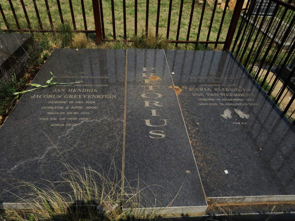 PRETORIUS Jan Hendrik Jacobus Greyvenstein 1924-2000 &amp; Maria Elizabeth VAN HEERDEN 1927-2007