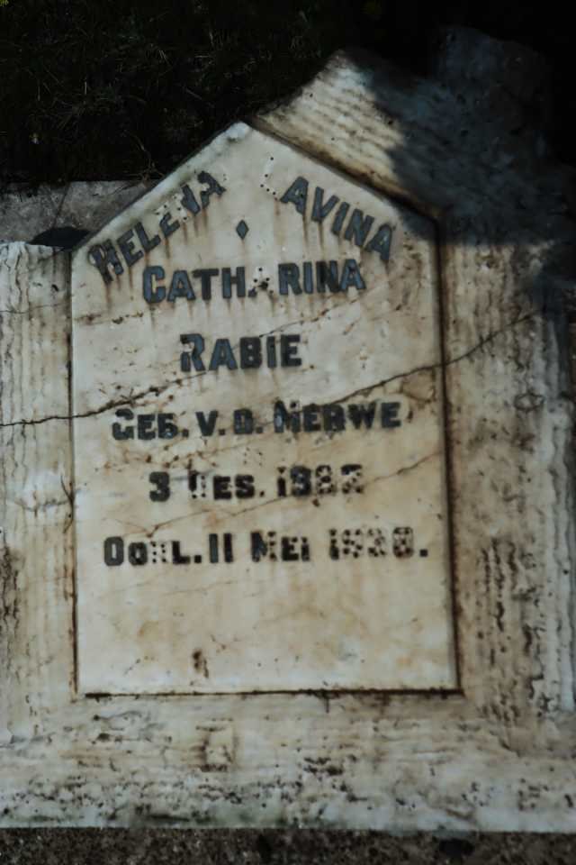 RABIE Helena Lavina Catharina nee V.D. MERWE 1882-1938
