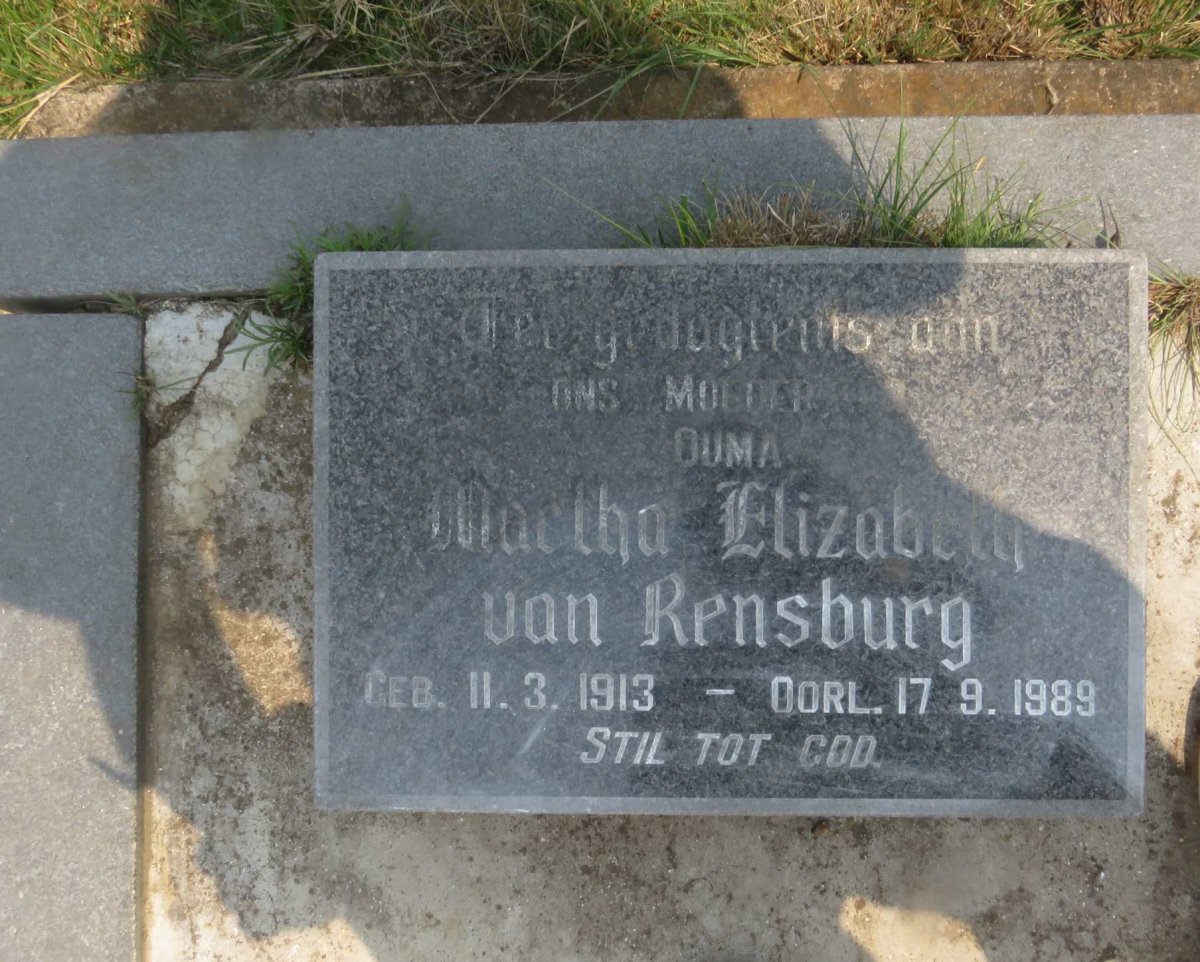 RENSBURG Martha Elizabeth, van 1913-1989