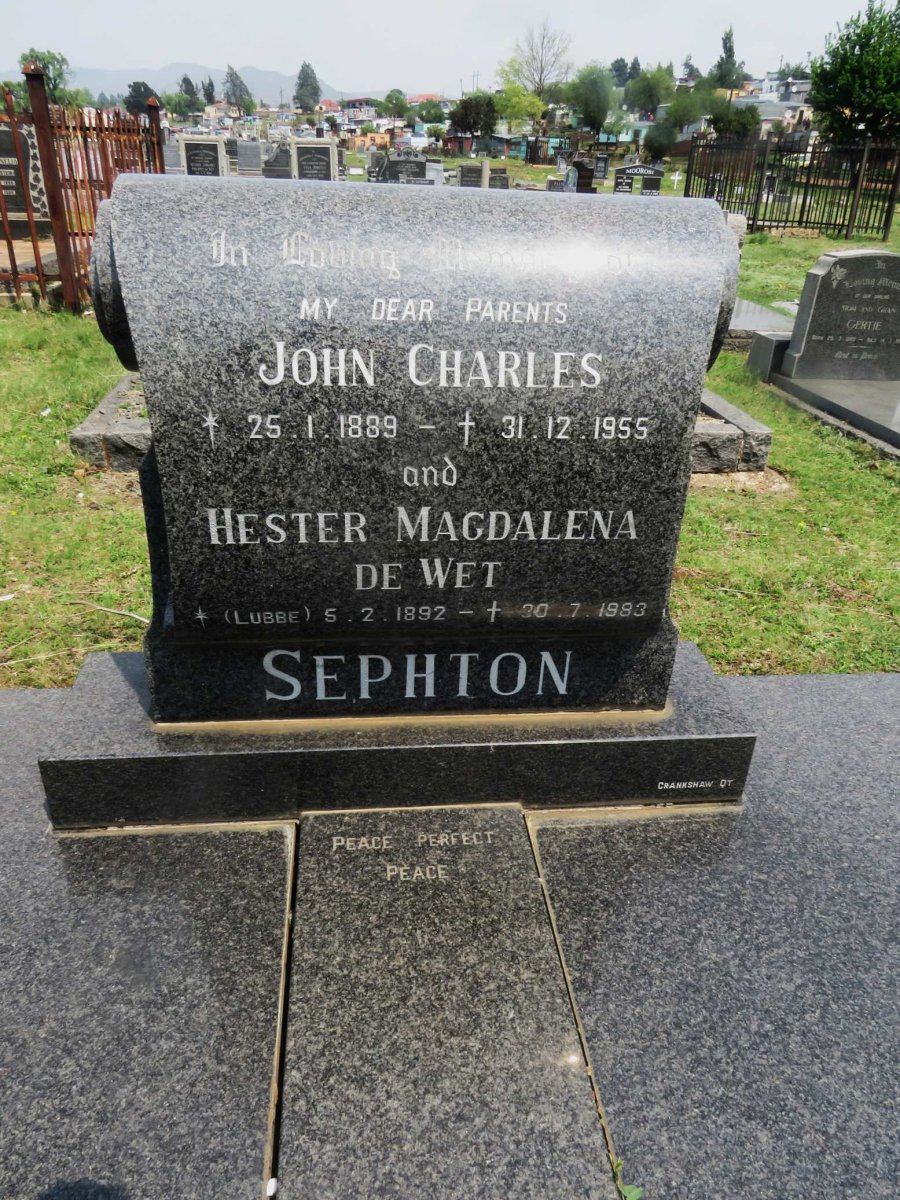SEPHTON John Charles 1889-1955 &amp;  Hester Magdalena DE WET 1892-1983