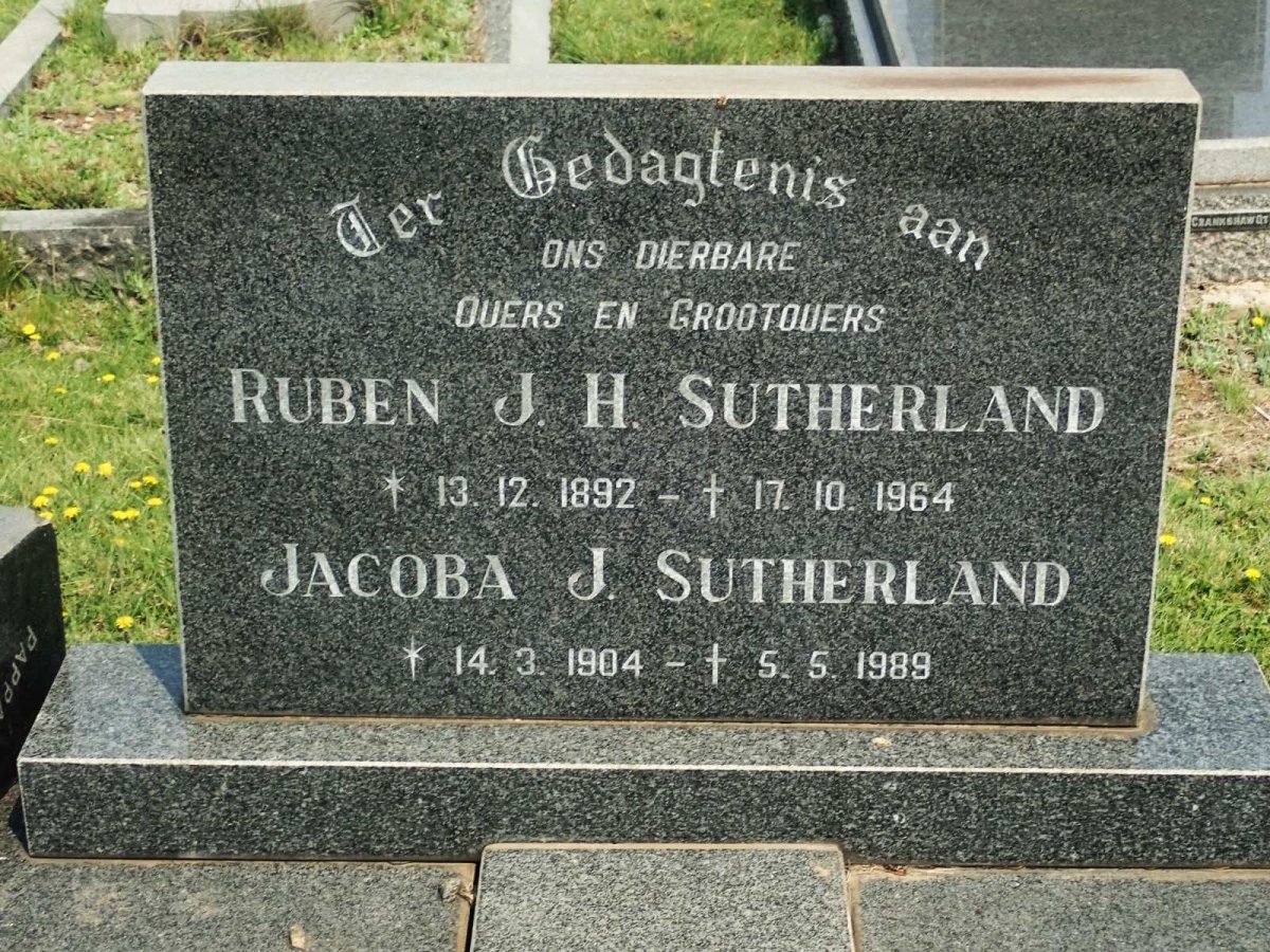 SUTHERLAND Ruben J.H. 1892-1964 &amp; Jacoba J. 1904-1989