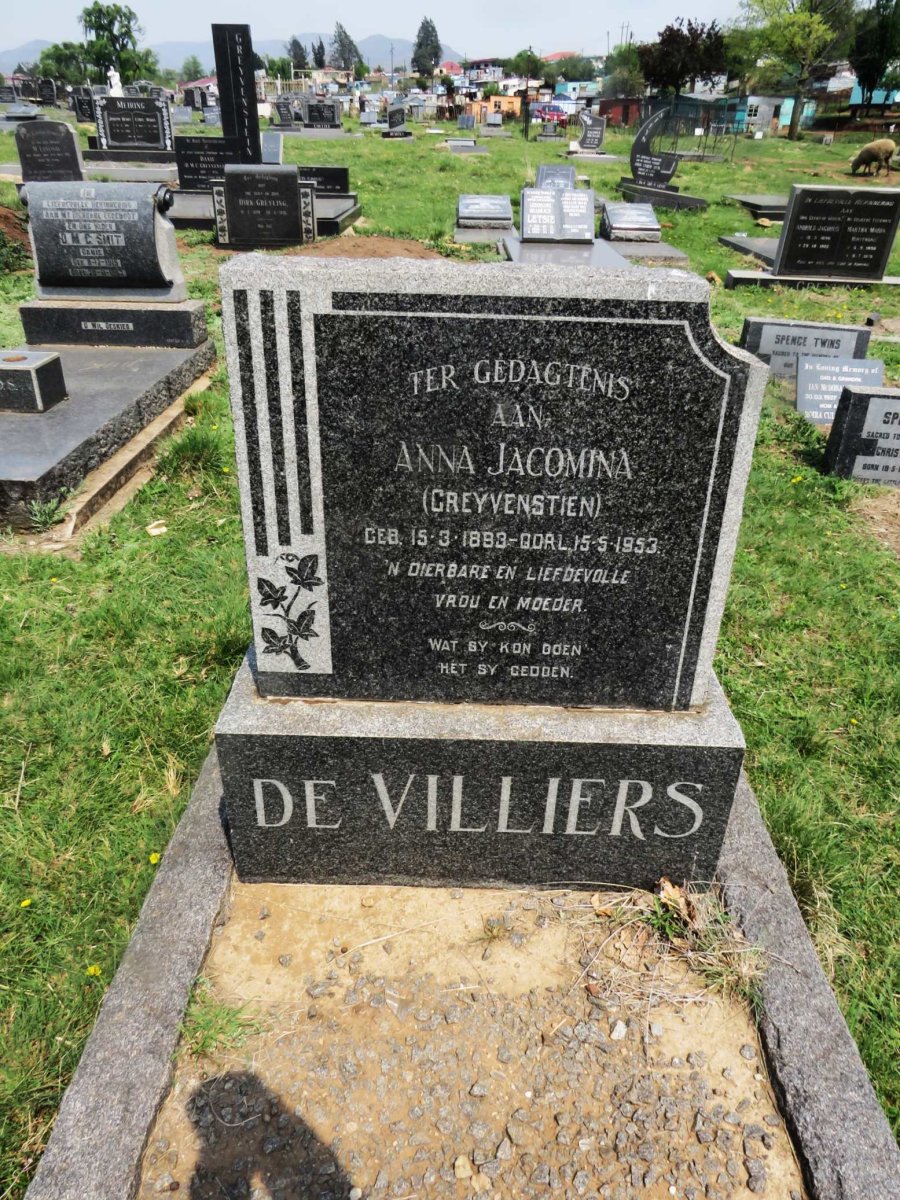 VILLIERS Anna Jacomina, de nee GREYVENSTIEN 1883-1953