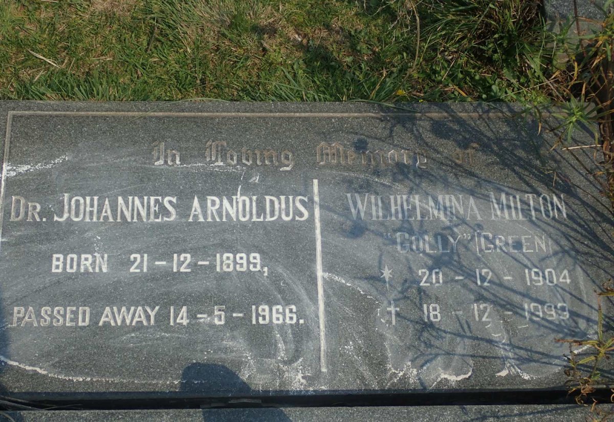 VOSLOO Johannes Arnoldus 1899-1966 &amp; Wilhelmina Milton GREEN 1904-1999