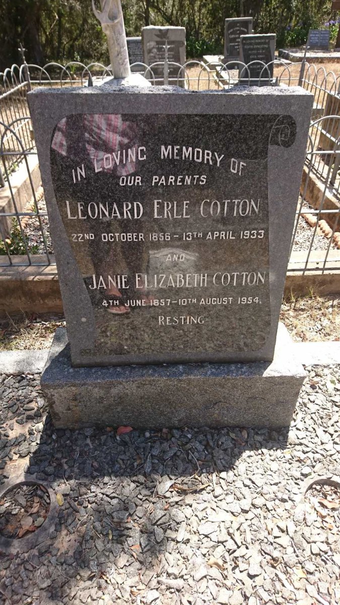 COTTON Leonard Erle 1856-1933 &amp; Janie Elizabeth 1857-1954