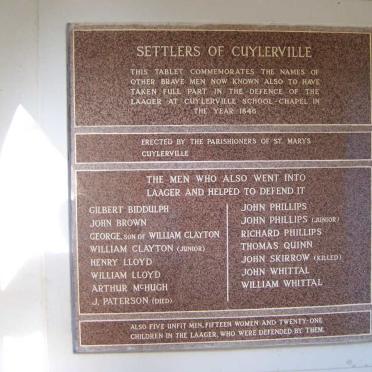 1. Plaque in memory of the Settlers who defended the village in 1846