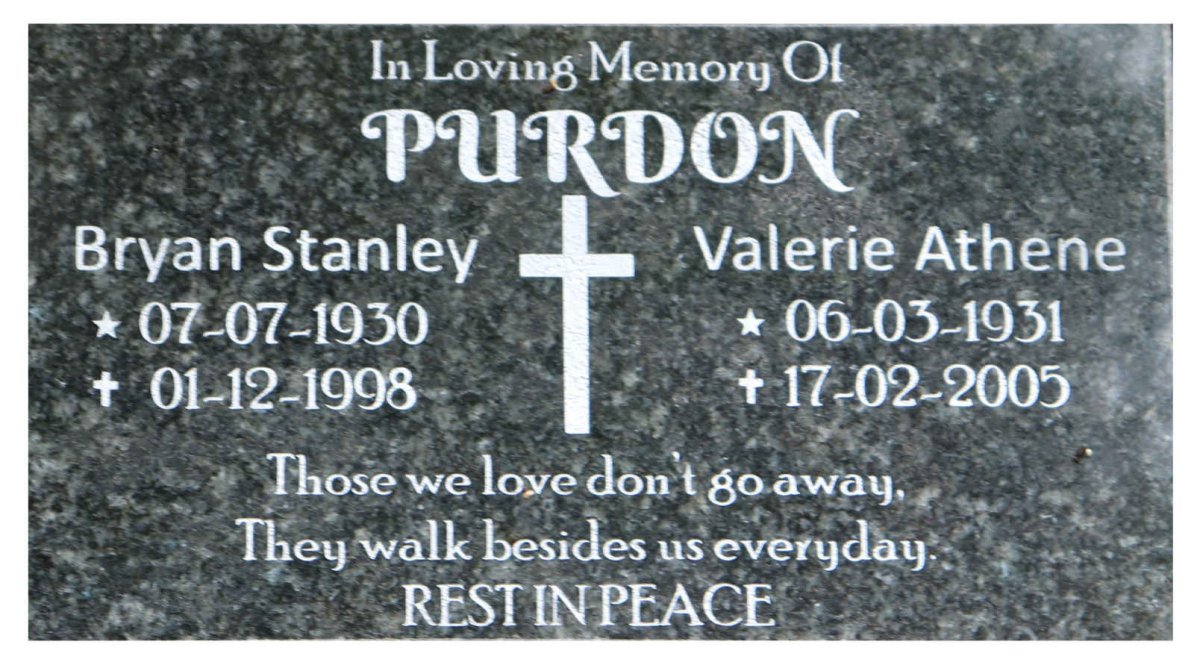 PURDON Bryan Stanley 1930-1998 & Valerie Athene 1931-2005