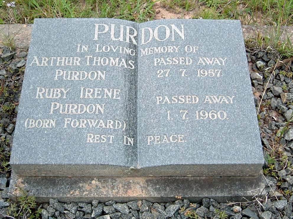 PURDON Arthur Thomas -1957 &amp; Ruby Irene FORWARD -1960