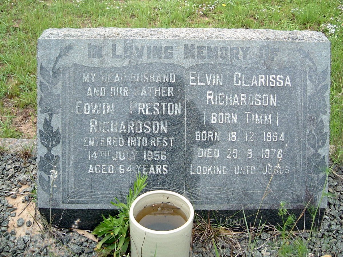RICHARDSON Edwin Preston -1956 &amp; Elvin Clarissa TIMM -1978