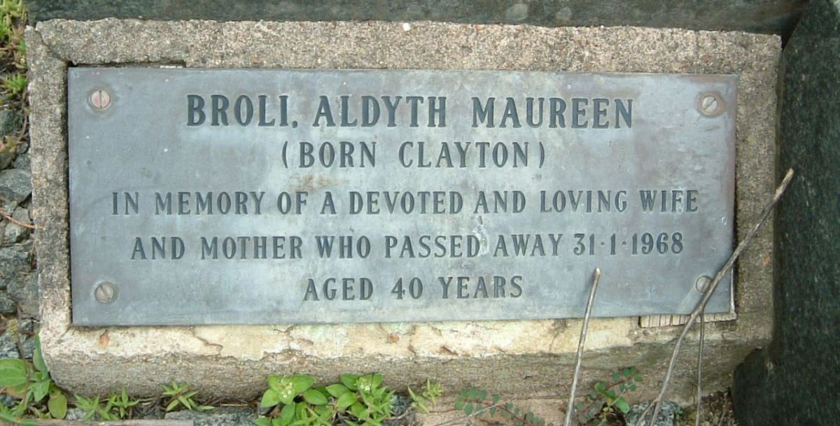 CLAYTON Maurice 1898-1969 &amp; Doris Ellaleen 1894-1951 :: BROLI Aldyth Maureen nee CLAYTON -1968 _2