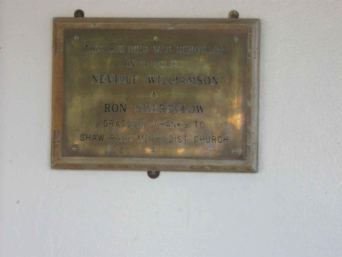 2. Memorial for renovations done by Neville Williamson &amp; Ron Shardelow