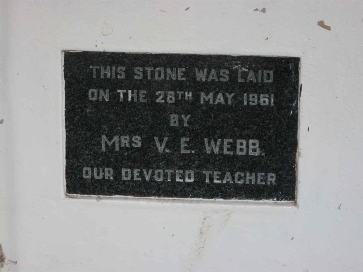 4. The stone was laid 28 th May 1961 by Mrs V.E.Webb