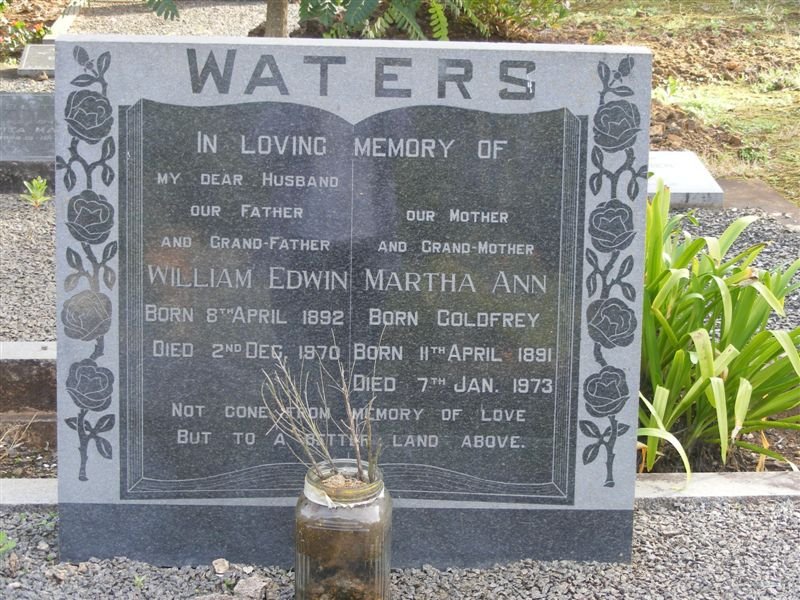 WATERS William Edwin 1892-1970 &amp; Martha Ann GOLDFREY 1891-1973