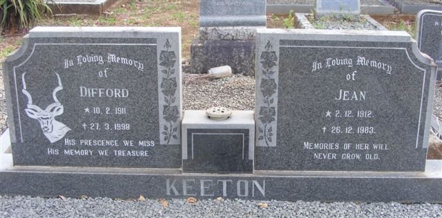 KEETON Difford 1911-1998 &amp; Jean 1912-1983