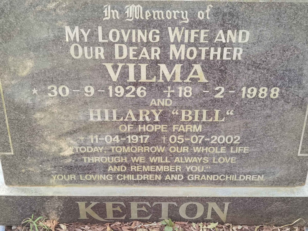 KEETON Hilary 1917-2002 & Vilma 1926-1988