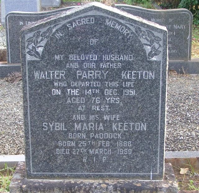 KEETON Walter Parry -1951 &amp; Sybil Maria PADDOCK 1888-1959