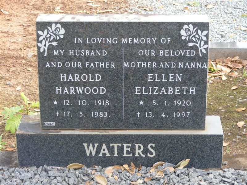 WATERS Harold Harwood 1918-1983 &amp; Ellen Elizabeth 1920-1997