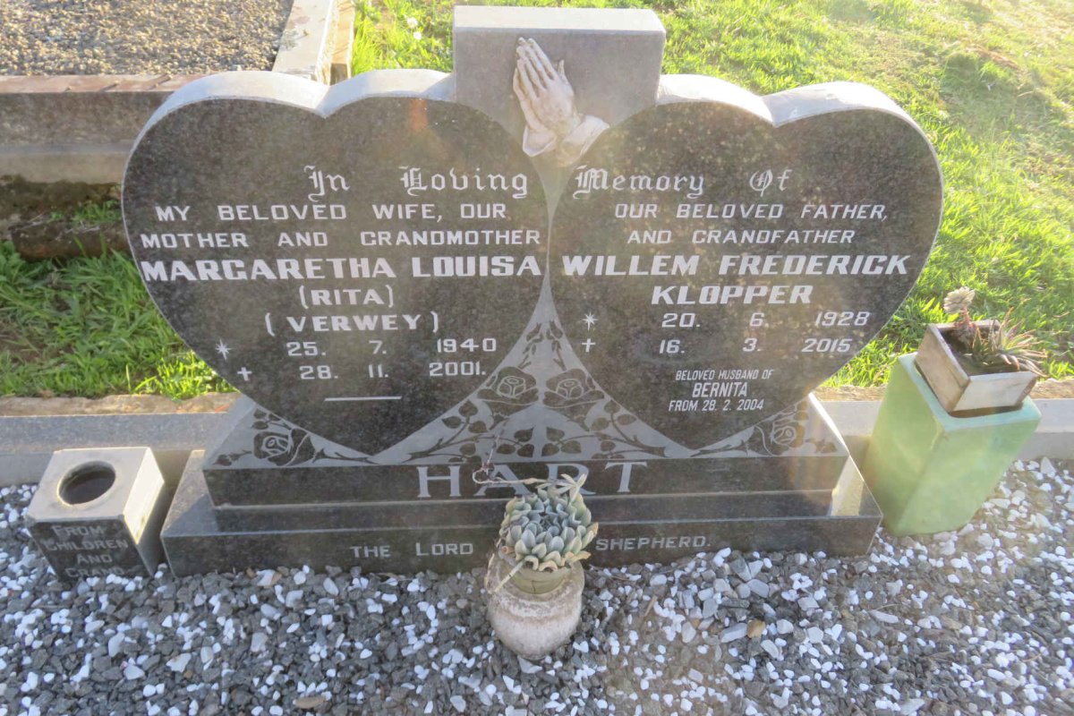 HART Willem Frederick Klopper 1928-2015 &amp; Margaretha Louisa VERWEY 1940-2001