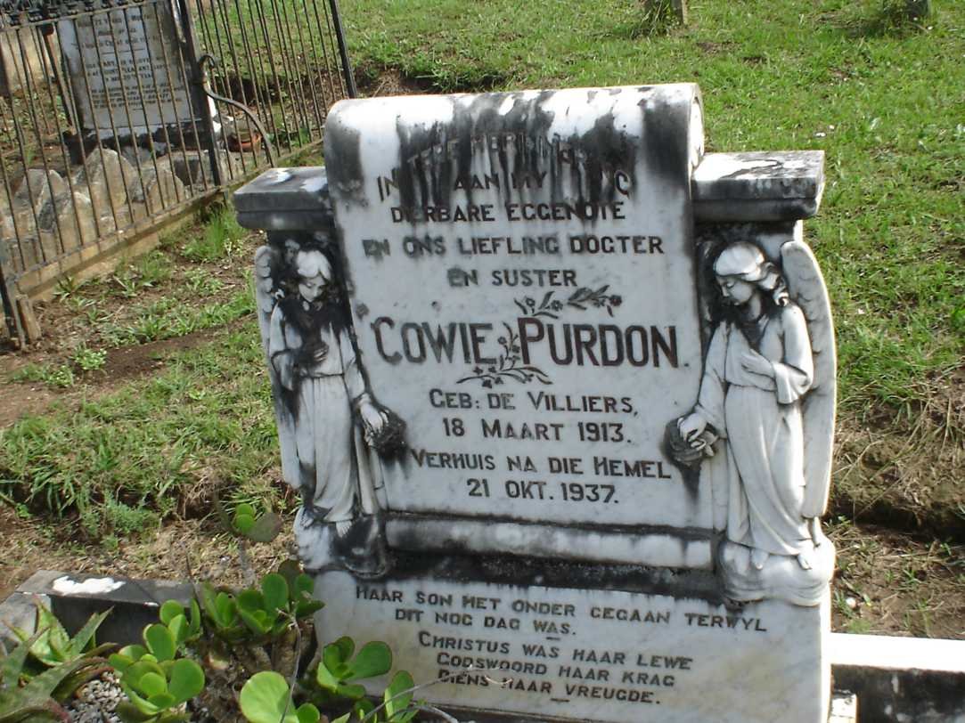 PURDON Cowie nee DE VILLIERS 1913-1937