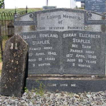STAPLES Isaiah Rowland -1940 &amp; Sarah Elizabeth TARR -1949