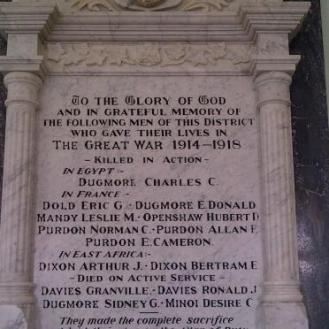 2. Roll of Honour: WWI - Great War 1914-1918