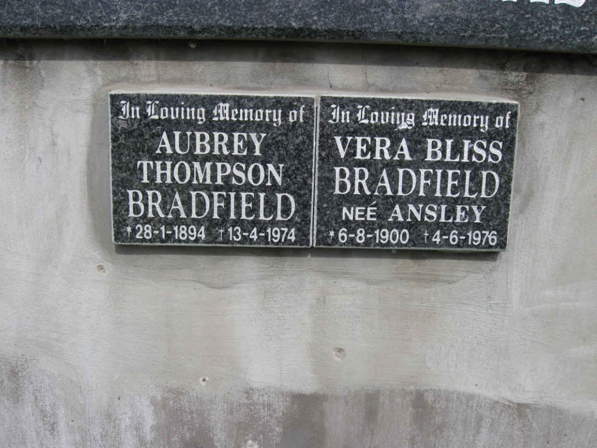 BRADFIELD Aubrey Thompson 1894-1974 &amp; Vera Bliss ANSLEY 1900-1976