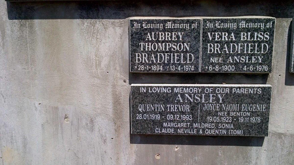 ANSLEY Quentin Trevor 1919-1993 &amp; Joyce Naomi Eugenie BENTON 1923-1978