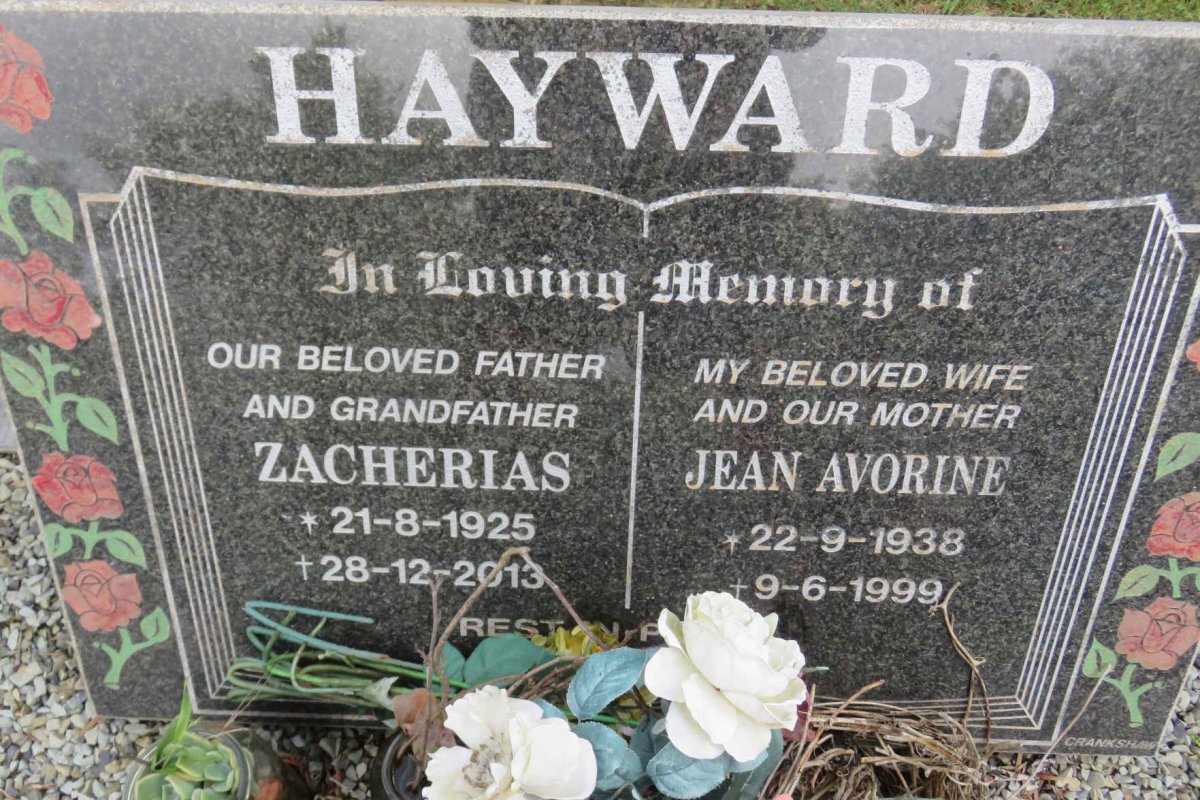 HAYWARD Zacherias 1925-2013 &amp; Jean Avorine 1938-1999