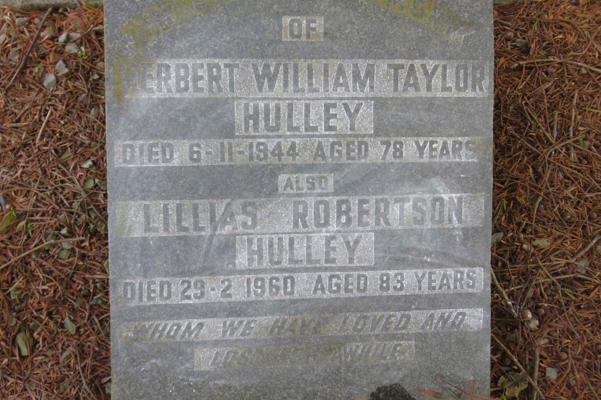HULLEY Herbert William Taylor -1944 &amp; Lillias Robertson -1960