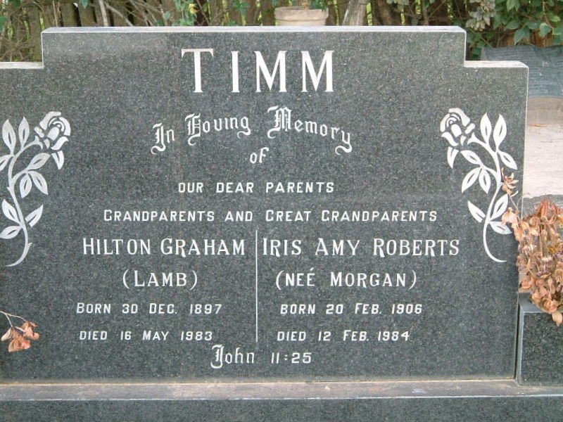TIMM Hilton Graham 1897-1983 &amp; Iris Amy Roberts MORGAN 1906-1984