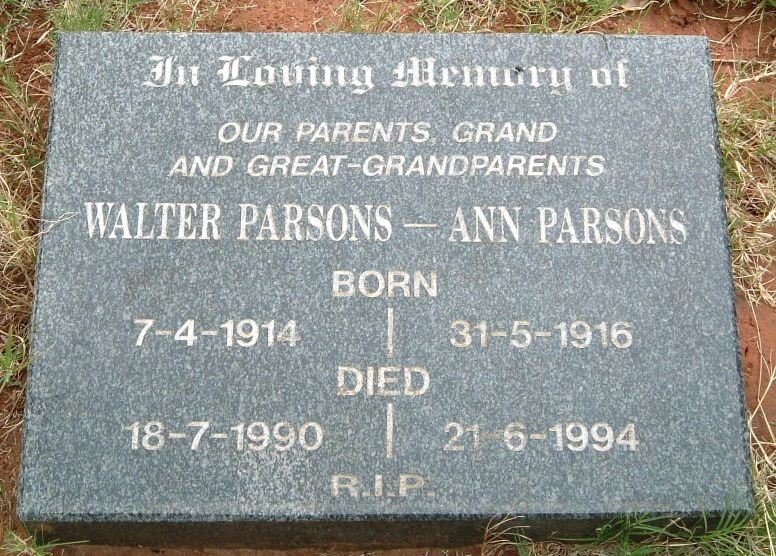 PARSONS Walter 1914-1990 &amp; Ann 1916-1994