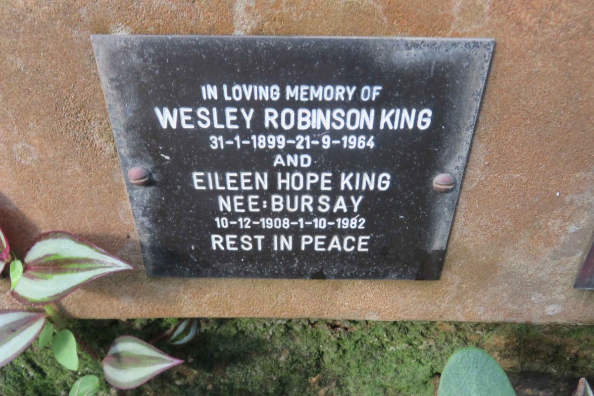 KING Wesley Robinson 1899-1964 &amp; Eileen Hope BURSAY 1908-1982