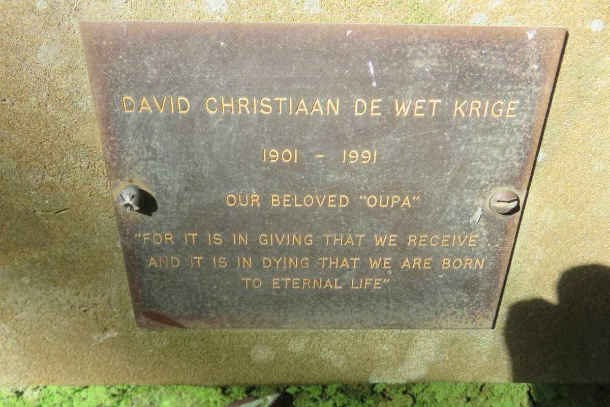 KRIGE David Christiaan De Wet 1901-1991