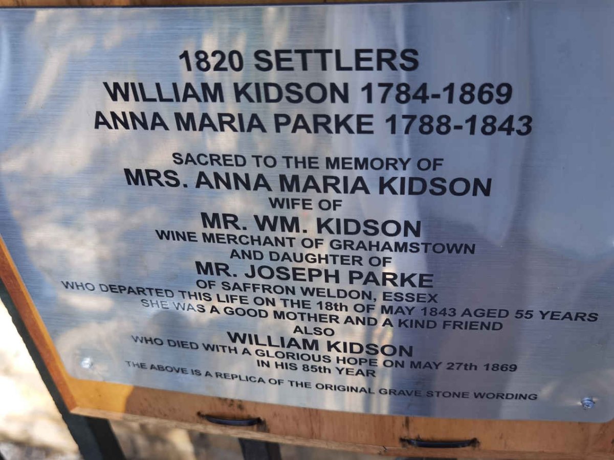 KIDSON William 1784-1869 & Anna Maria PARKE 1788-1843