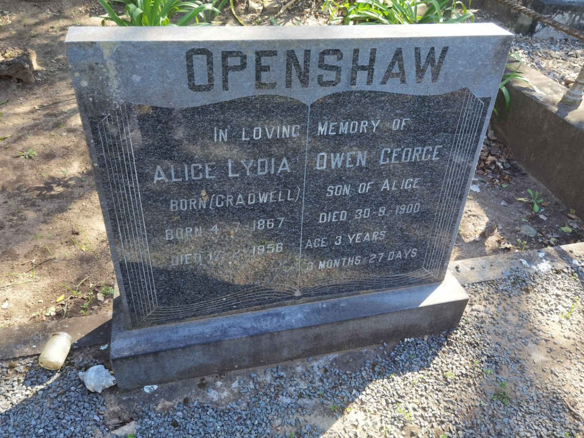 OPENSHAW Alice Lydia nee GRADWELL 1867-1956 :: OPENSHAW Owen George -1900