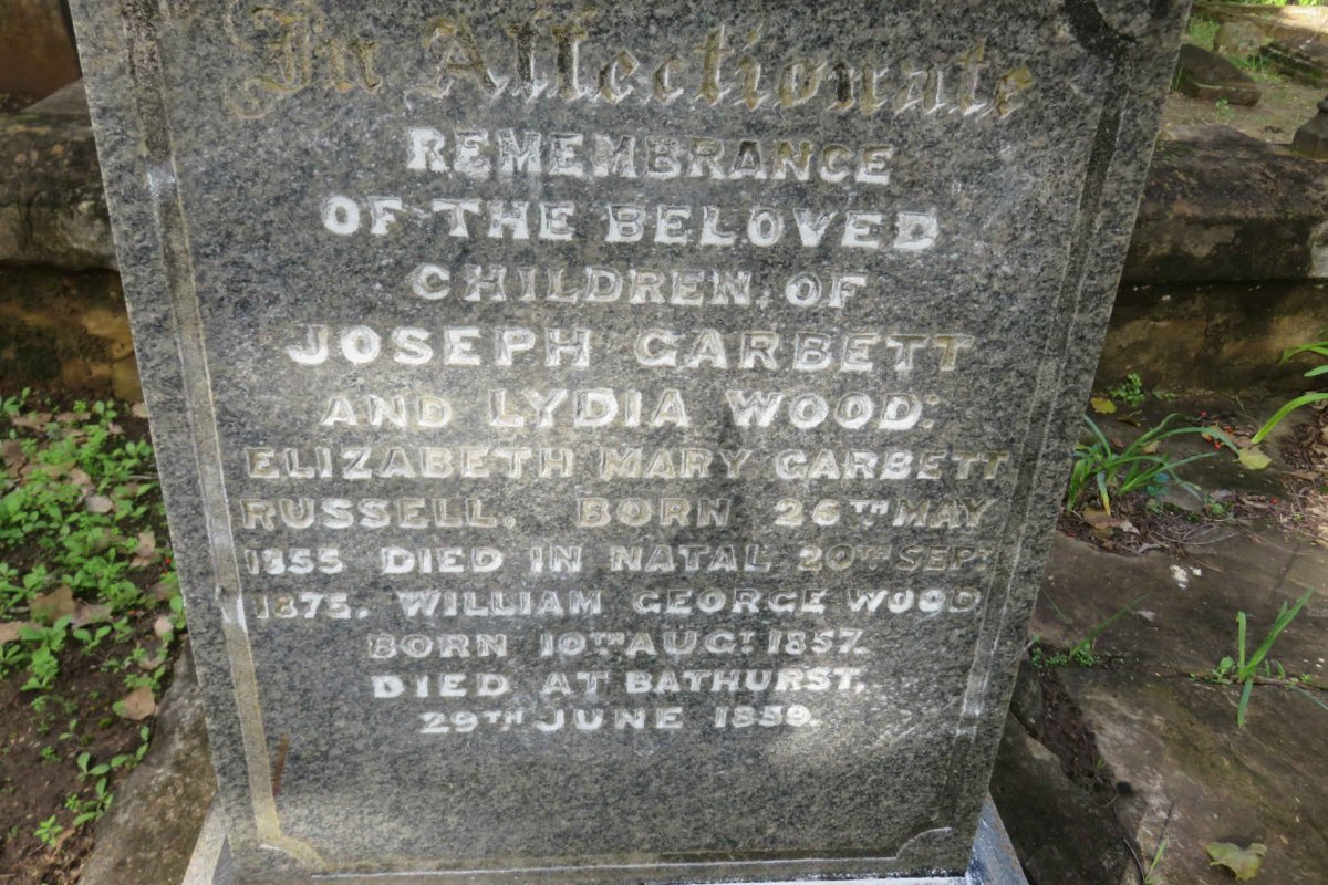 WOOD Elizabeth Mary Garbett Russell 1855-1875 :: WOOD William George 1857-1859
