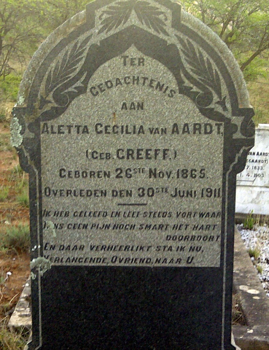 AARDT Aletta Cecilia, van nee GREEFF 1865-1911