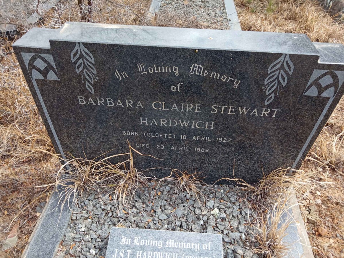 HARDWICH J.S.T. 1917-2003 &amp; Barbara Claire Stewart CLOETE 1922-1986